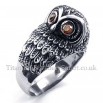 Titanium Owl Ring with Red Zircon Eyes