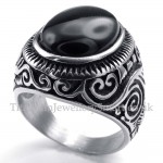 Titanium Ring with Black Ornamental Stone