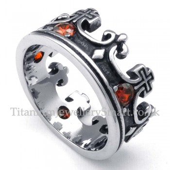 Titanium Imperial Crown Ring with Red Zircon