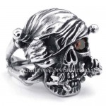 Titanium Skull Ring with Red Zircon Eye