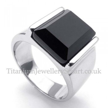 Titanium Ring with Black Square Zircon