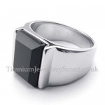 Titanium Ring with Black Square Zircon