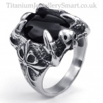 Titanium Black Agate Inlaid Ring