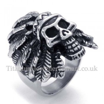 Titanium Feather Skull Ring