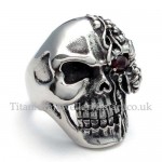 Titanium Skull Ring with Red Eye