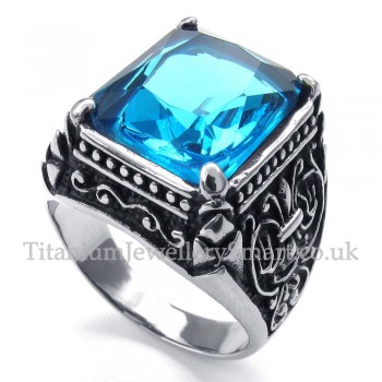 Blue Zircon Titanium Ring