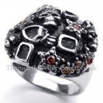 Titanium Skull Ring with Red Zircon