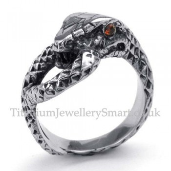 Titanium Cobra Ring with Red Eye