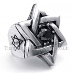 Titanium Lucky Star Ring with Black Zircon