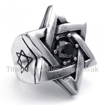 Titanium Lucky Star Ring with Black Zircon