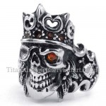 Titanium Imperial Crown Skull Ring with Red Zircon