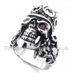 Titanium Imperial Crown Skull Ring with Red Zircon