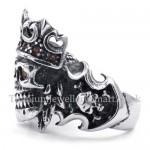 Titanium Imperial Crown Skull Ring with Red Zircon