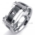 Mens Titanium Ring with White Rhinestone