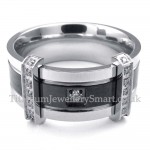 Mens Titanium Ring with White Rhinestone