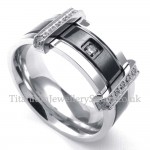 Mens Titanium Ring with White Rhinestone