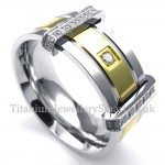 Fashion Gold Silver Titanium Ring with Rhinestone