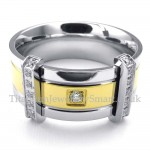 Fashion Gold Silver Titanium Ring with Rhinestone