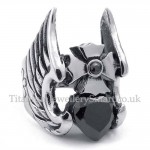 Titanium Cross Feather Ring with Black Zircon