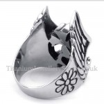 Titanium Cross Feather Ring with Black Zircon