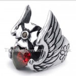 Titanium Cross Feather Ring with Red Zircon