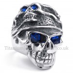 Titanium Skull Ring with Blue Zircon