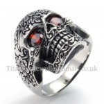 Titanium Skull Ring with Red Zircon Eyes