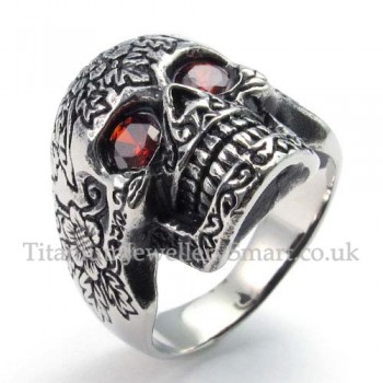 Titanium Skull Ring with Red Zircon Eyes