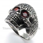 Titanium Skull Ring with Red Zircon Eyes