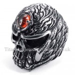 Titanium Skull Ring with Red Zircon 