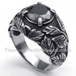 Titanium Leaf Ring with Black Zircon