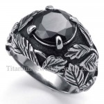 Titanium Leaf Ring with Black Zircon