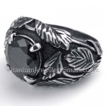 Titanium Leaf Ring with Black Zircon