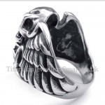 Titanium Skull Wing Ring with Red Zircon