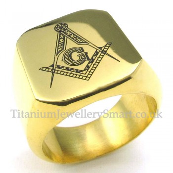 Gold Titanium Masonic Ring