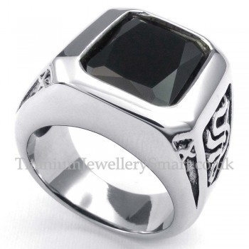 Titanium Ring with Black Zircon