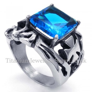 Titanium Ring with Blue Ornamental Stone