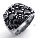 Mens Titanium Skull Ring with Black Zircon