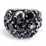 Mens Titanium Skull Ring with Black Zircon