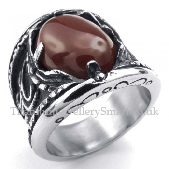 Titanium Red Agate Inlaid Ring