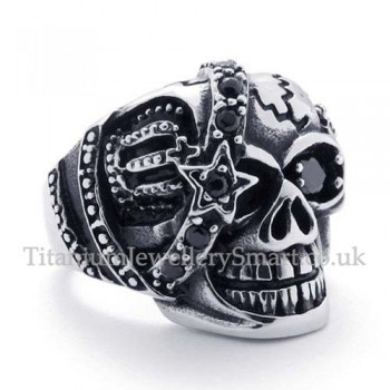 Skull Titanium Ring with Black Zircon Eye