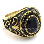 Gold Titanium Ring with Black Zircon