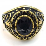 Gold Titanium Ring with Black Zircon