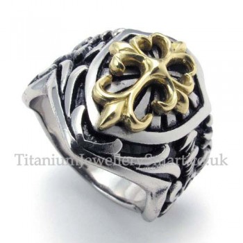 Gold Cross Titanium Ring