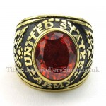 Gold Titanium Ring with Red Zircon