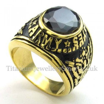 Gold Titanium Ring with Black Zircon