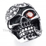 Red Zircon Titanium Skull Ring