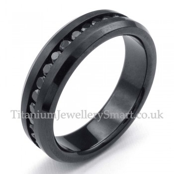 Black Titanium Ring with Rhinestone