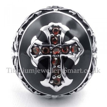 Titanium Red Zircon Cross Ring