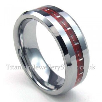 Silver Red Tungsten Carbon Fiber Rings